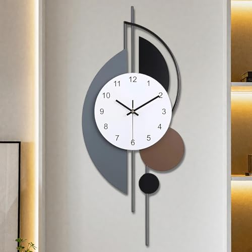 Coslife Large Modern Geometric Wall Clock for Living Room Home Office Decor, Decorative Metal Art work Wall Clock for wall,Silent Non Ticking Minimalist Clock,Gray & Brown Design,27.5×11in