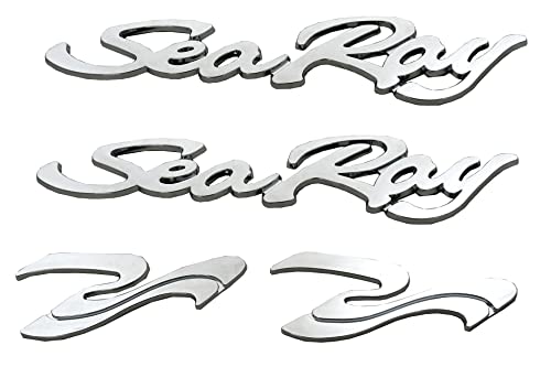Image of 4pcs New Sea Ray Searay SR Wave Script Emblems 3D Badge etters Boat Self-Adhesive Sticker Genuine Nameplate (Chrome)