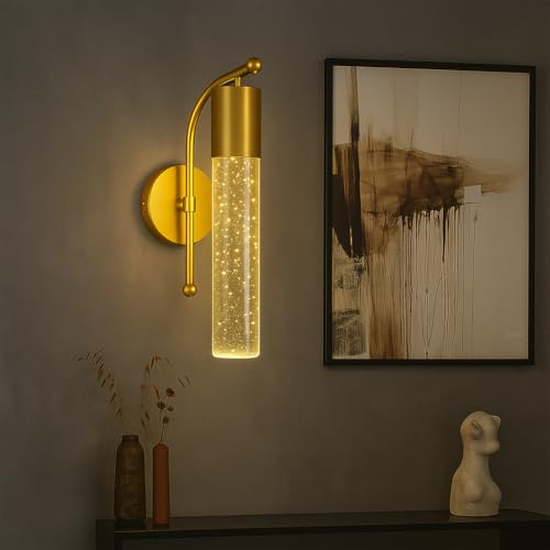 Image of Lampmaster Aurora Modern Decorative Crystal Bubble Wall Lamp | Gold LED Sconce with 3 Color Modes | Home Interior Light for Living Room, Bedroom, Mandir, Balcony, Hallway | Indoor | Pack of 2