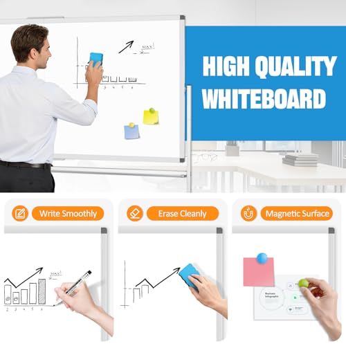 Image of Rolling Whiteboard 72 inch x 36 inch Sturdy Dry Erase White Board on Wheel