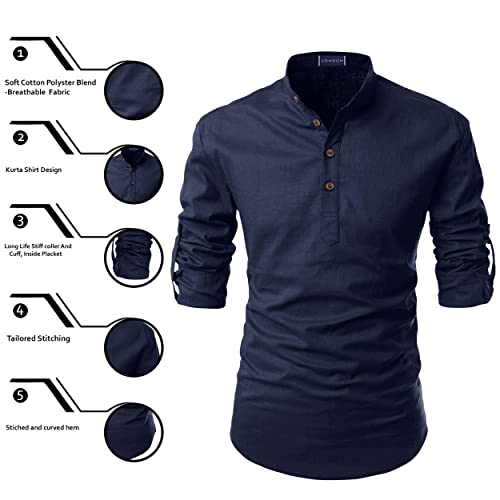 Image of Zombom Men's Solid Cotton Polyester Blend Casual Regular Fit Mandarin /Chinese Collor Full Sleeve Kurta Shirt for Men
