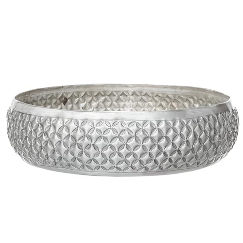 Image of eCraftIndia Floral Silver Metal Urli Bowl for Home Decoration Office Tv Unit Kitchen Showpiece for Good Luck | Urli for Floating Candles Flowers for Pooja Room Entryway Living Room Diwali Gift