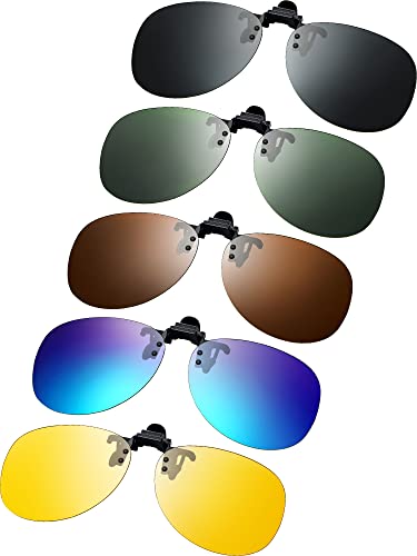 Konohan 5 Pairs Clip on Sunglasses for Men Polarized Flip up Sunglasses Night Driving Clip on Glasses for Men