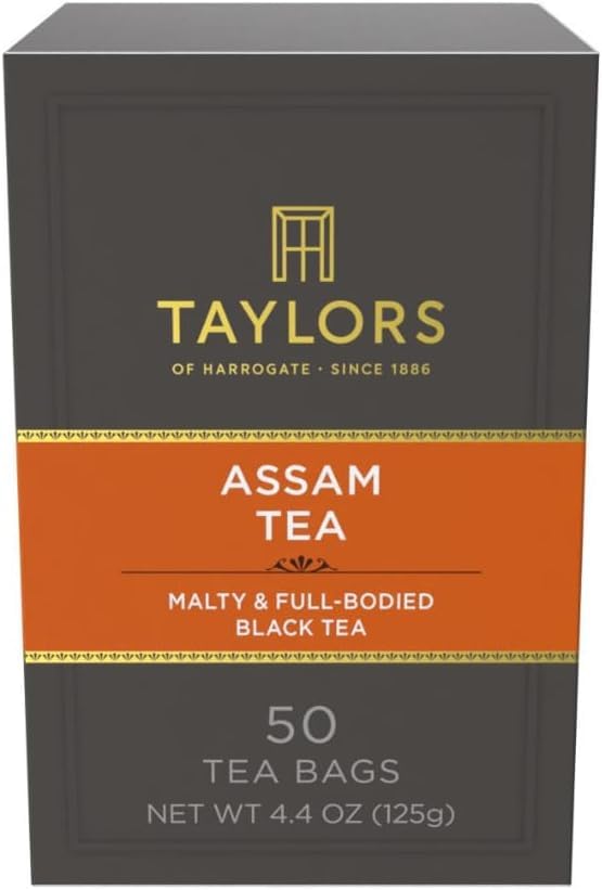 Image of Taylors of Harrogate Assam, Black Tea, Pillow Tea Bags, Full-bodied, Satisfying & Malty, Caffeinated, Enjoy Hot or Iced, 50 Teabags 50 Count (Pack of 6)