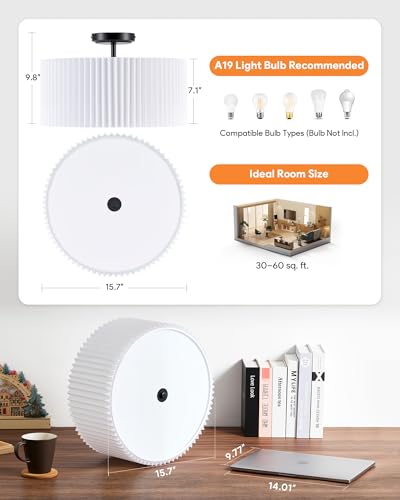 Image of VONLUCE Semi-Flush Mount Ceiling Light 15.7 inch, 3-Light Drum Light Fixture