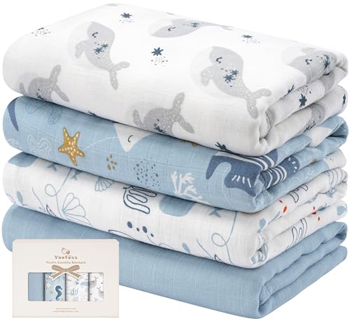 Image of Yoofoss Muslin Swaddle Blankets, Organic Baby Blankets, 47 x 47 Inches Receiving Blanket for Baby Boys and Girls, Baby Essentials for Newborns Soft Breathable