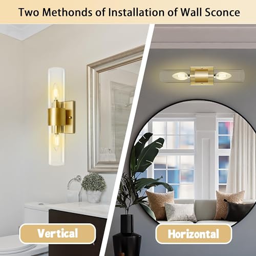 Image of 2-Light Vanity Lights for Bathroom, Gold Modern Vanity Lighting Fixtures Bathroom Light Fixtures Wall Light Fixtures Wall Sconce for Bedroom