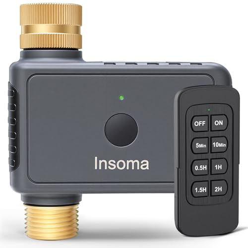 Insoma Remote Control Sprinkler Timer with Brass Inlet & Outlet Garden Hose Timer Turns Water Off Automatically Up to 120 Minutes of Run Time for Faucet Lawn Drip Soaker Hose IP55 Waterproof