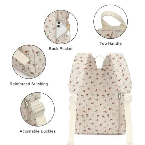 Image of Corduroy Womens Mini Backpack Girls Small Backpack Purse Fashion Casual Daypack School Bookbag (Flowers Brown)