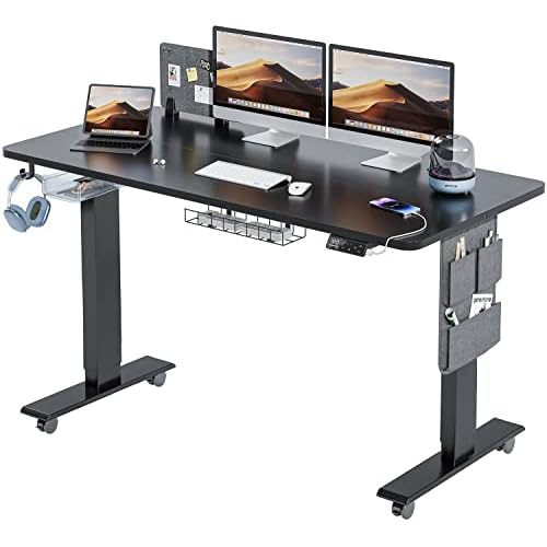 MAIDeSITe Höhenverstellbarer Schreibtisch (140 x 70 cm) Einfache Montage Computertisch Höhenverstellbar Elektrisch mit 4 Memory-Steuerung und Memoboard und 360°Rollen Schreibtisch SN1 140 x