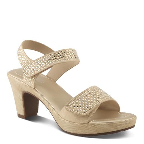 PATRIZIA Women's SHINE Hook and Loop Platform Heels - Microsuede Upper, Crystal-Adorned Straps, Adjustable Fit