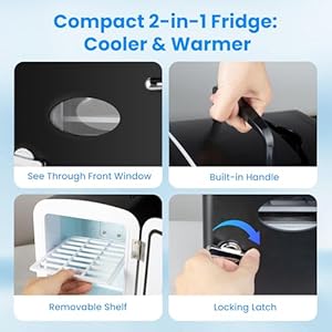 HealSmart Portable Mini Fridge, 4 Liter 6 Can Cooler and Warmer Compact Refrigerators with Observation Window, 100% Freon-Free & Eco Friendly for Drinks, 4L, Black HealSmart Portable Mini Fridge 4 Liter 6 Can Cooler and Warmer Compact Refrigerators with Observation Window 100 Freon Free Eco Friendly for Drinks 4L Black