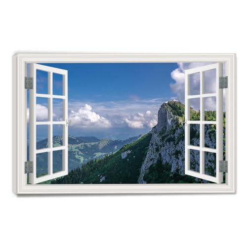Vue montagne et lac à effet trompe-l'œil : sublimez votre mur avec cette toile 50x75