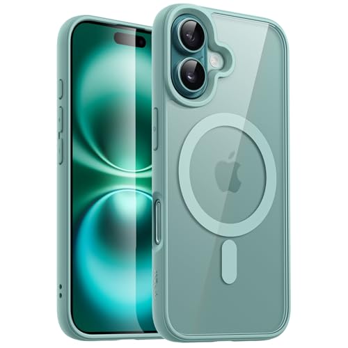 JETech Magnetic Case for iPhone 16 Plus 6.7-Inch Compatible with MagSafe Shockproof Phone Bumper Cover Solid Color Matte TPU Frame Anti-Scratch Clear Back (Teal)