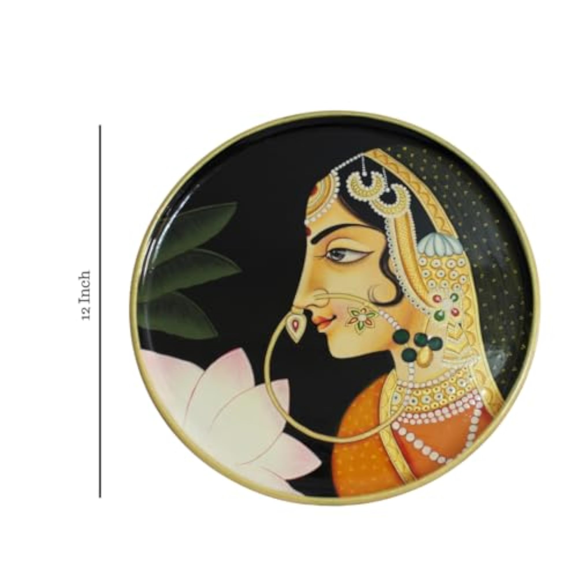 Hand-Painted Rajasthani Princess Wall Plate, 12 Inch