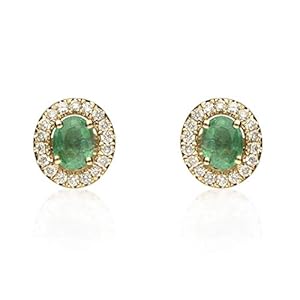 Gin & Grace Women’s 10K Yellow Gold Natural Emerald Earrings With Diamonds (Oval-Cut) Shaped Emerald Earrings (GJ8720E-EM)