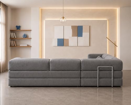 Image of Torque Vegas 5 Seater L Shape Sofa Cum Bed for Sleeping- Grey | Suede Fabric 5 Seater Sectional 3-in-1 Sofa Bed | Corner L Shaped Sofa Set for Living Room Office