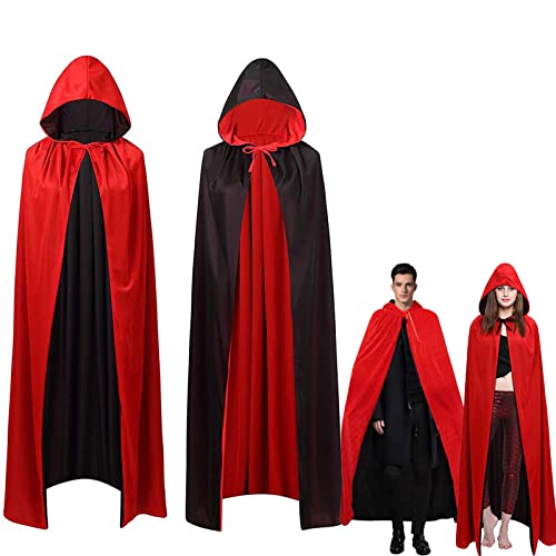AIXIMA Mantello Reversibile da Vampiro per Halloween, Uomo e Donna, Rosso e Nero, Cappuccio, Adulti e Adolescenti