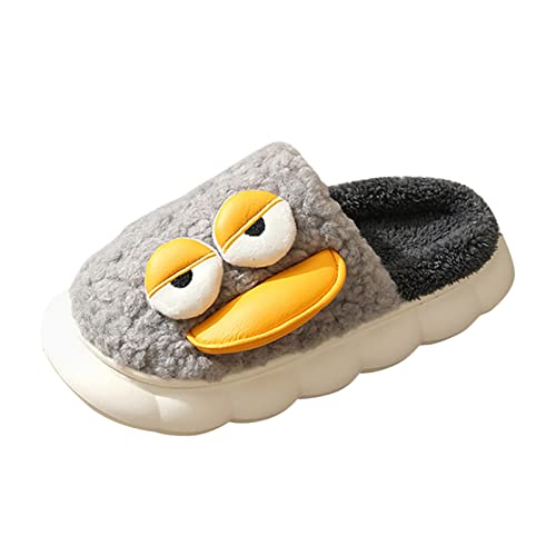 RTPR Invierno calor espuma hogar antideslizante interior y exterior zapatillas para mujer otoño e invierno moda cómodo dibujos animados lindo tumbado plano pato grueso zapatos planos mujer elegante