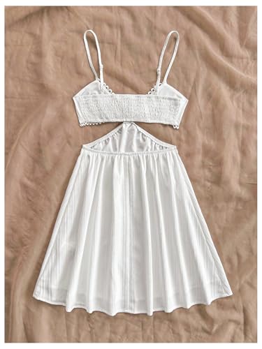MakeMeChic Women's V Neck Cami Dress Cut Out Sleeveless Shirred Flare Summer Mini Dresses2