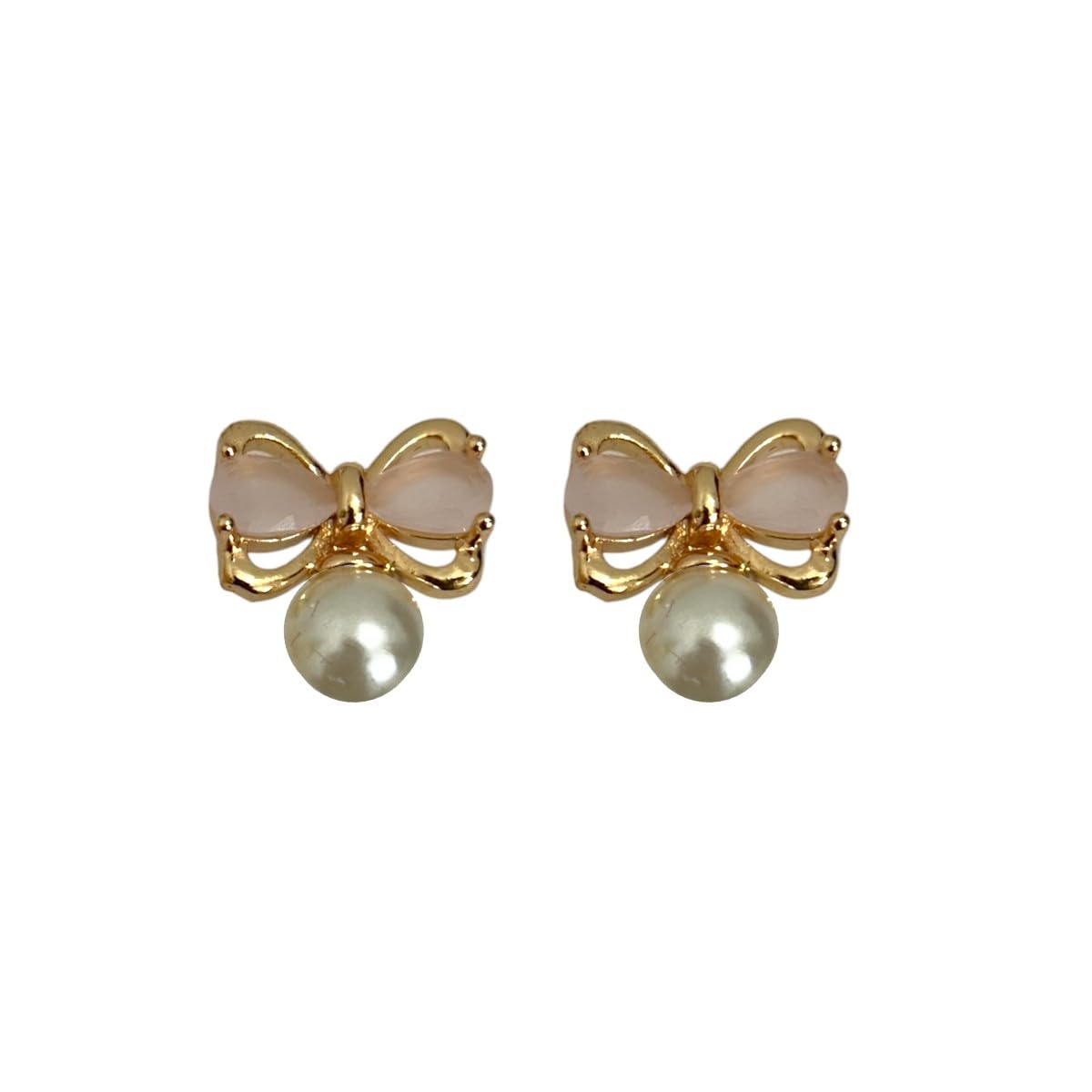Accessher Gold Plated Delicate Stones Studded Casual Wear Bow Design Stud Earrings/Korean Design Earrings for Women and Girls (Light Pink) (B0DDCRB72B) Amazon Price History, Amazon Price Tracker