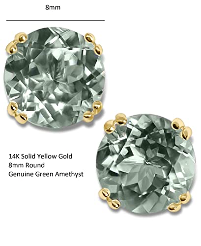 14K Yellow Gold Genuine Green Amethyst 8mm Round Stud Earrings3