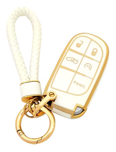 Arruweer Key Fob Cover for Dodge Jeep Soft TPU Key Fob Case Holder Protector Compatiable with Dodge Challenger, Durango, Charger, Jeep Renegade Compass Accessories with Keychain