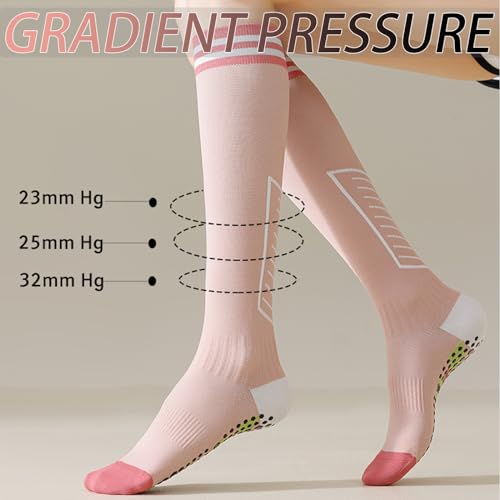 CHUNFO Womens 20-30mmhg Compression Grip Socks Star Calf Pilates Yoga Running Stockings Hiking Gym Support Sock Size5-94