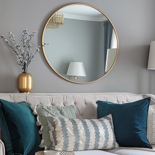 Image of Sunniry Gold Circle Mirror 36 inch, Round Wall Mirror with Metal Frame | Wall Mirrors with Aluminum Frame, High Definition Mirror, No Distortion, perfect for Vanity, Bathroom, Nursery