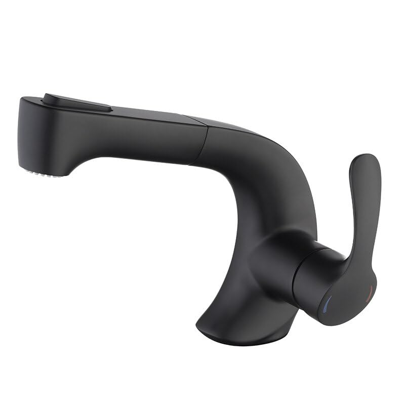 Robinet de lavabo noir avec douchette extractible et mitigeur eau chaude froide