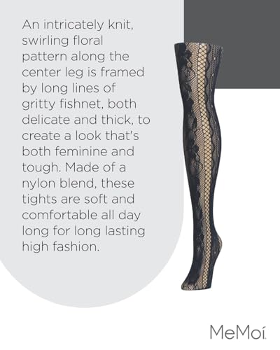 Image of MeMoi Women's Linear Floral Netted Nylon Tights
