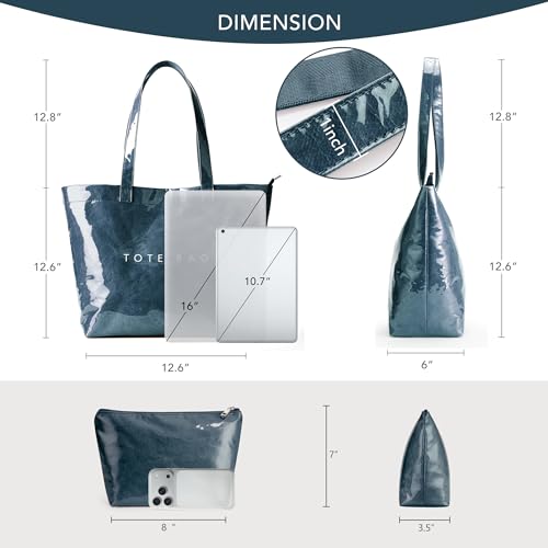 Image of KALIDI PVC Zipper Tote Bag, Jelly Kraft Paper Beach Bag Large Hobo Carry All Travel Shopping Handbag Plastic Shoulder Bag