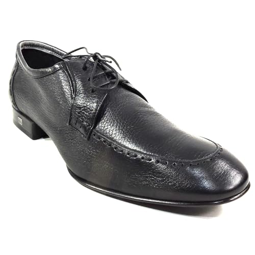 Baldinini Men's Black Leather Derby Dress Shoes, Comfort Moc-Toe Oxford, Italian Made3