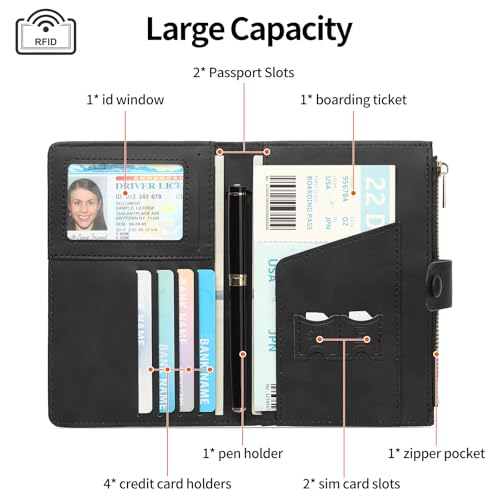 Passport Holder for Travel Rfid Passport Wallet for Women Men with Zipper Pocket Pen Sim Card Holders Slim Travel Accessories2