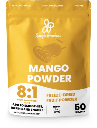 Jungle Powders Freeze Dried Mango Powder 7 Ounce Bag, Mango Extract For Baking No Sugar Added Dry Mango Powder Juice Additive Free Mangoes Whole Fruit Dried Mango Juice For Smoothie Flavoring