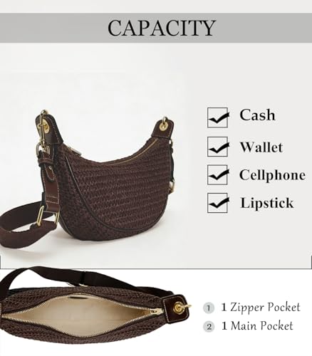 Image of Straw Crossbody Bags for Women Beach Woven Hobo Handbag Summer Chic Crescent Shoulder Purses with Adjustable Strap 2026
