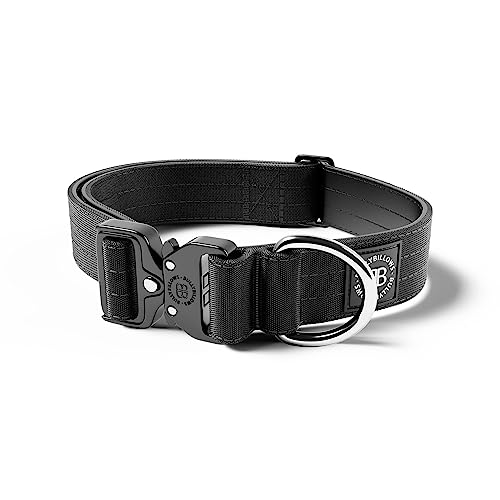 BullyBillows 4 cm Combat® Hundehalsband v2.0 | Robustes Design mit zertifiziertem Clip | Ohne Griff | Mit Neopren Gefüttert für Komfort | Schwarz | Groß |...