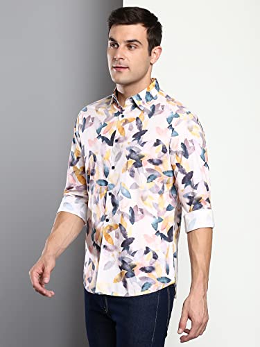 Image of Dennis Lingo Men's Printed Slim Fit Satin Casual Shirt with Spread Collar & Full Sleeves