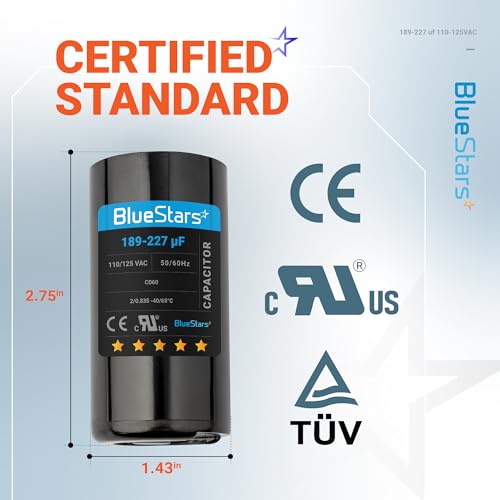 [UL Listed] BlueStars 189-227 uF MFD 125 VAC Volts 50/60 Hz CBB60 Universal AC Round Start Capacitor Electric Replacement Parts - Lot -1 - Universal Fit for AC Motors Starting Pool Pump Well Pump
