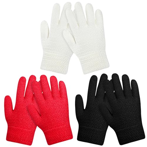 Image of ONESING Kids Knit Gloves - Stretchy Gloves for Boys Girls Winter, Solid Finger Gloves for Children