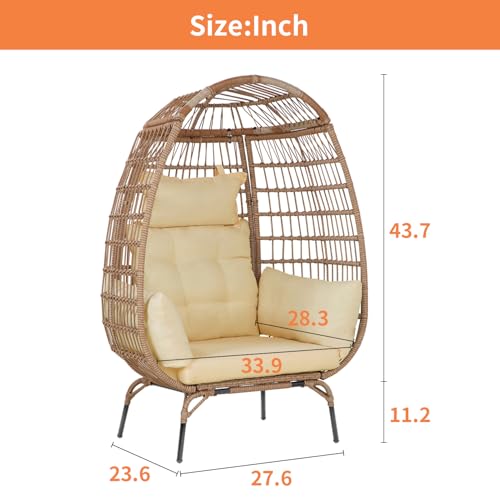 Image of Oversized Egg Chair Outdoor Wicker Egg Chair 352lbs Capacity Outdoor Lounge Chair All Weather PE Rattan Patio Chair with Removeable Thick Cushions for Patio Balcony Backyard Garden Indoor, White