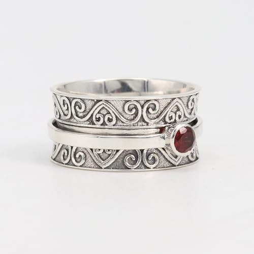 Bague de méditation argent et grenat pour canaliser l'anxiété