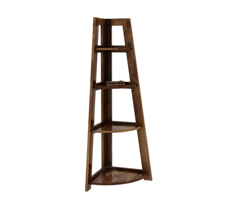 Image of Wooden Street Severino Bookshelf | 4 Tier Sheesham Wood Open Multipurpose Foldable Bookshelf | Compact Home and Office Wooden Rack | Teak Finish Bookcase |155 L x 155 W x 46 H Inches