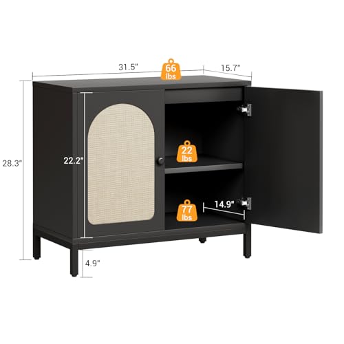 GarveeHome Rattan Sideboard Buffet Cabinet Set of 2, Boho Accent Kitchen Storage Liquor Bar Console Cabinet with Adjustable Shelf for Living Room, Hallway, Black