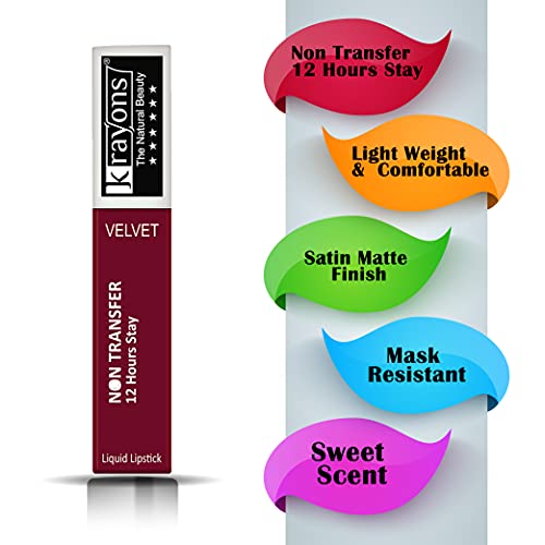 Image of Krayons Insta Dri Sparkling Eyeliner, Silver, 7ml And Power Stay Nontransfer 12hrs Stay Matte Liquid Lipstick,Maroon Magic, 4ml