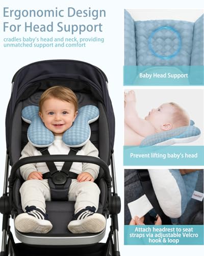 Image of KAKIBLIN Baby Travel Pillow, Baby Neck Pillow for Car Seat, U-Shaped Head and Neck Support for Stroller Pushchair, Soft Cooling Breathable Infant Head Pillow for Newborn Toddler