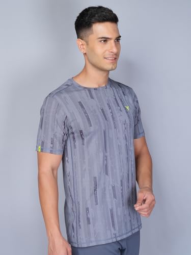 Image of TECHNOSPORT Men Polyester Regular Fit Half Sleeve Jacquard T-Shirt with Double Cool, Quick Dry & Anti Microbial for Sports, Running & Casual Use