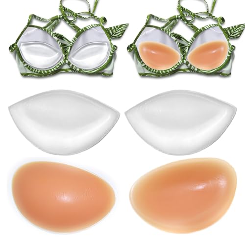 Silicone Bra Pads Inserts, Bikini insert Pads, Stiff Removable Fake Breasts Bra Fillers Enhancers, 2 Pairs