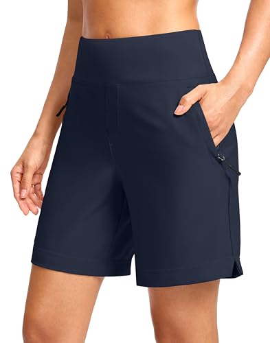 SANTINY Women's 5''/ 7''Hiking Shorts with 3 Zipper Pockets Lightweight Quick Dry Golf Shorts for Women Athletic Walking
