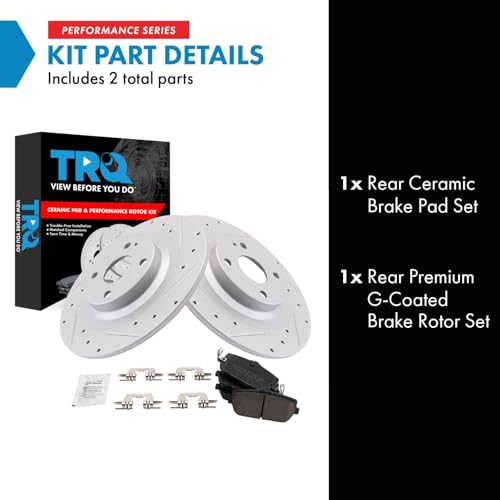Image of TRQ Performance Rear Brake Pad and Rotor Set Ceramic G Coated Compatible with 2017-2020 Fiat 124 Spider 2016-2019 Mazda MX-5 Miata
